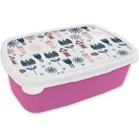 MuchoWow Broodtrommel Roze - Lunchbox - Brooddoos - Patroon - Pastel - Scandinavië - 18x12x6 cm - Kinderen - Meisje