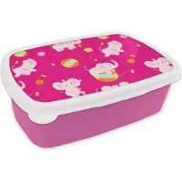 MuchoWow Broodtrommel Roze - Lunchbox - Brooddoos - Olifant - Bloemen - Patronen - 18x12x6 cm - Kinderen - Meisje