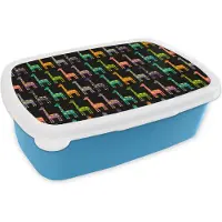 MuchoWow Broodtrommel Blauw - Lunchbox - Brooddoos - Regenboog - Giraffe - Meisje - Patronen - Kinderen - 18x12x6 cm - Kinderen - Jongen