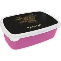 MuchoWow Broodtrommel Roze - Lunchbox - Brooddoos - Stadskaart - Kaart - België – Plattegrond – Hasselt - Goud - 18x12x6 cm - Kinderen - Meisje