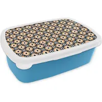 MuchoWow Broodtrommel Blauw - Lunchbox Patroon - Cirkel - Retro - Brooddoos 18x12x6 cm - Brood lunch box - Broodtrommels voor kinderen en volwassenen