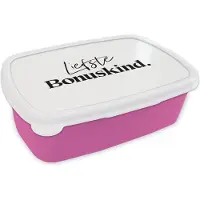 MuchoWow Broodtrommel Roze - Lunchbox - Brooddoos - Cadeau - Bonuskind - Quotes - Familie - Liefste Bonuskind - Spreuken - 18x12x6 cm - Kinderen - Meisje