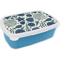 MuchoWow Broodtrommel Blauw - Lunchbox - Brooddoos - Schelpen - Strand - Blauw - Patroon - 18x12x6 cm - Kinderen - Jongen
