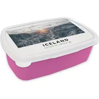 MuchoWow Broodtrommel Roze - Lunchbox - Brooddoos - IJsland - Rivier - Bergen - 18x12x6 cm - Kinderen - Meisje