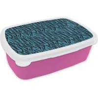MuchoWow Broodtrommel Roze - Lunchbox - Brooddoos - Tijger - Blauw - Zwart - Design - Dieren - 18x12x6 cm - Kinderen - Meisje