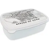 MuchoWow Broodtrommel Wit - Lunchbox - Brooddoos - Kaart - Bergen op Zoom - Nederland - 18x12x6 cm - Volwassenen