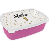 MuchoWow Broodtrommel Roze - Lunchbox - Brooddoos - Jubileum - Goud - 1 jaar - 18x12x6 cm - Kinderen - Meisje