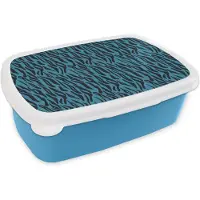 MuchoWow Broodtrommel Blauw - Lunchbox - Brooddoos - Tijger - Blauw - Zwart - Design - Dieren - 18x12x6 cm - Kinderen - Jongen