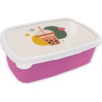 MuchoWow Broodtrommel Roze - Lunchbox - Brooddoos - Zomer - Minimalisme - Vormen - 18x12x6 cm - Kinderen - Meisje