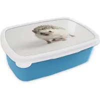 MuchoWow Broodtrommel Blauw - Lunchbox - Brooddoos - Egel - Dier - Wit - 18x12x6 cm - Kinderen - Jongen