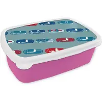 MuchoWow Broodtrommel Roze - Lunchbox - Brooddoos - Patroon - Auto - Race - Jongens - Kinderen - Kids - Kind - 18x12x6 cm - Kinderen - Meisje