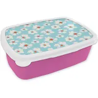 MuchoWow Broodtrommel Roze - Lunchbox Waterverf - Bloemen - Patroon - Brooddoos 18x12x6 cm - Brood lunch box - Broodtrommels voor kinderen en volwassenen