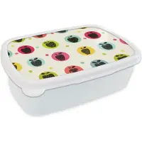 MuchoWow Broodtrommel Wit - Lunchbox - Brooddoos - Appel - Stippen - Patroon - 18x12x6 cm - Volwassenen