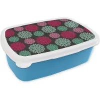 MuchoWow Broodtrommel Blauw - Lunchbox - Brooddoos - Bloemen - Vintage - Roze - Turquoise - Patronen - 18x12x6 cm - Kinderen - Jongen