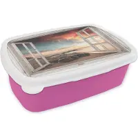 MuchoWow Broodtrommel Roze - Lunchbox - Brooddoos - Doorkijk - Strand - Zee - 18x12x6 cm - Kinderen - Meisje