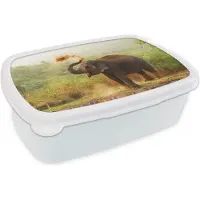 MuchoWow Broodtrommel Wit - Lunchbox - Brooddoos - Schoonmakende olifant - 18x12x6 cm - Volwassenen
