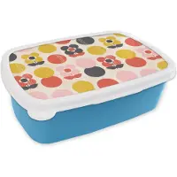MuchoWow Broodtrommel Blauw - Lunchbox Retro - Design - Bloemen - Pastel - Brooddoos 18x12x6 cm - Brood lunch box - Broodtrommels voor kinderen en volwassenen