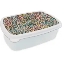 MuchoWow Broodtrommel Wit - Lunchbox - Brooddoos - Panterprint - Patronen - Kleuren - 18x12x6 cm - Volwassenen