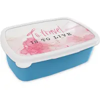 MuchoWow Broodtrommel Blauw - Lunchbox - Brooddoos - Spreuken - Quotes - To travel is to live - Marmer - 18x12x6 cm - Kinderen - Jongen