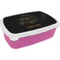 MuchoWow Broodtrommel Roze - Lunchbox - Brooddoos - Zeeland - Nederland - Wegenkaart - Goud - 18x12x6 cm - Kinderen - Meisje
