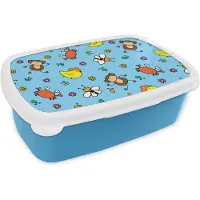 MuchoWow Broodtrommel Blauw - Lunchbox - Brooddoos - Dieren - Bijen - Patronen - 18x12x6 cm - Kinderen - Jongen