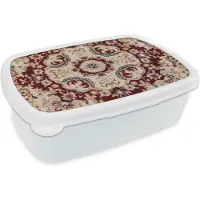 MuchoWow Broodtrommel Wit - Lunchbox - Brooddoos - Patronen - Tapijt - Rood - Bruin - 18x12x6 cm - Volwassenen