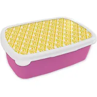 MuchoWow Broodtrommel Roze - Lunchbox - Brooddoos - Geometrie - Zomer - Diamant - Geel - Patroon - 18x12x6 cm - Kinderen - Meisje