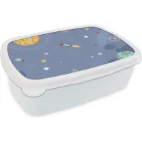 MuchoWow Broodtrommel Wit - Lunchbox - Brooddoos - Ruimte - Kinderkamer - Sterren - 18x12x6 cm - Volwassenen