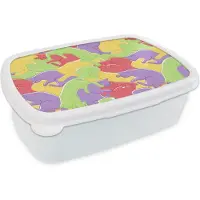 MuchoWow Broodtrommel Wit - Lunchbox - Brooddoos - Katten - Regenboog - Kinderen - Pastel - Patronen - 18x12x6 cm - Volwassenen