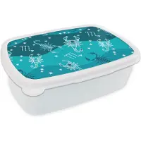 MuchoWow Broodtrommel Wit - Lunchbox - Brooddoos - Schorpioen - Zodiac - Patroon - 18x12x6 cm - Volwassenen
