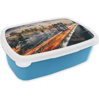 MuchoWow Broodtrommel Blauw - Lunchbox - Brooddoos - New York - Zonsondergang - Oranje - 18x12x6 cm - Kinderen - Jongen
