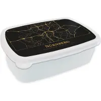 MuchoWow Broodtrommel Wit - Lunchbox - Brooddoos - Kaart - Nürnberg - Duitsland - Goud - Zwart - 18x12x6 cm - Volwassenen