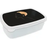 MuchoWow Broodtrommel Wit - Lunchbox - Brooddoos - Vrouw - Line art - Black - Gold - 18x12x6 cm - Volwassenen