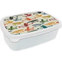 MuchoWow Broodtrommel Wit - Lunchbox - Brooddoos - Patronen - Vliegtuig - Retro - Jongens - Kinderen - Kids - Jongetje - 18x12x6 cm - Volwassenen