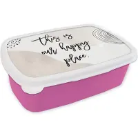 MuchoWow Broodtrommel Roze - Lunchbox - Brooddoos - Quote - Geluk - Thuis - 18x12x6 cm - Kinderen - Meisje