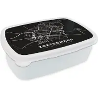MuchoWow Broodtrommel Wit - Lunchbox - Brooddoos - Kaart - Zoetermeer - Zwart - 18x12x6 cm - Volwassenen