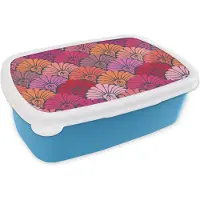 MuchoWow Broodtrommel Blauw - Lunchbox Patronen - Art Deco - Roze - Bloemen - Brooddoos 18x12x6 cm - Brood lunch box - Broodtrommels voor kinderen en volwassenen