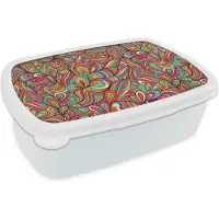 MuchoWow Broodtrommel Wit - Lunchbox Design - Jaren 70 - Fantasy - Kleur - Brooddoos 18x12x6 cm - Brood lunch box - Broodtrommels voor kinderen en volwassenen