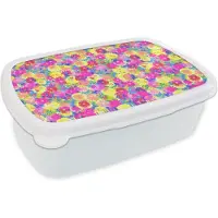 MuchoWow Broodtrommel Wit - Lunchbox - Brooddoos - Bloesem - Zomer - Regenboog - Bloem - Design - 18x12x6 cm - Volwassenen