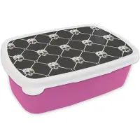 MuchoWow Broodtrommel Roze - Lunchbox - Brooddoos - Patronen - Skull - Botten - Piraten - Jongens - Kinderen - Kids - Jongetje - 18x12x6 cm - Kinderen - Meisje