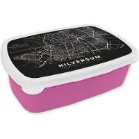 MuchoWow Broodtrommel Roze - Lunchbox - Brooddoos - Kaart - Hilversum - Nederland - 18x12x6 cm - Kinderen - Meisje