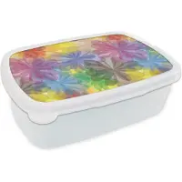 MuchoWow Broodtrommel Wit - Lunchbox - Brooddoos - Regenboog - Bloemen - Abstract - Patronen - 18x12x6 cm - Volwassenen