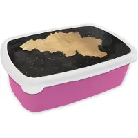 MuchoWow Broodtrommel Roze - Lunchbox - Brooddoos - Kaart - België - Goud - 18x12x6 cm - Kinderen - Meisje