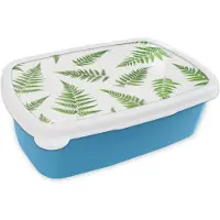 MuchoWow Broodtrommel Blauw - Lunchbox - Brooddoos - Tropisch - Varen - Groen - 18x12x6 cm - Kinderen - Jongen