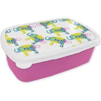 MuchoWow Broodtrommel Roze - Lunchbox - Brooddoos - Olifant - Geel - Ornament - Patronen - 18x12x6 cm - Kinderen - Meisje
