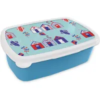 MuchoWow Broodtrommel Blauw - Lunchbox - Brooddoos - Strand - Vlieger - Patronen - 18x12x6 cm - Kinderen - Jongen