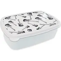 MuchoWow Broodtrommel Wit - Lunchbox - Brooddoos - Tiener - Gitaar - Muziek - Patronen - 18x12x6 cm - Volwassenen