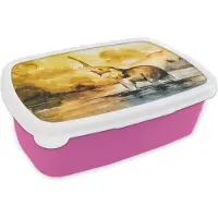 MuchoWow Broodtrommel Roze - Lunchbox - Brooddoos - Olifant - Aquarelverf - Water - 18x12x6 cm - Kinderen - Meisje