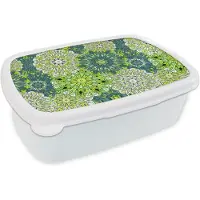 MuchoWow Broodtrommel Wit - Lunchbox - Brooddoos - Mandala - Limoen - Groen - Patronen - 18x12x6 cm - Volwassenen