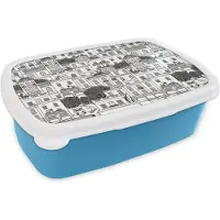 MuchoWow Broodtrommel Blauw - Lunchbox - Brooddoos - Patronen - Athene - Huis - 18x12x6 cm - Kinderen - Jongen